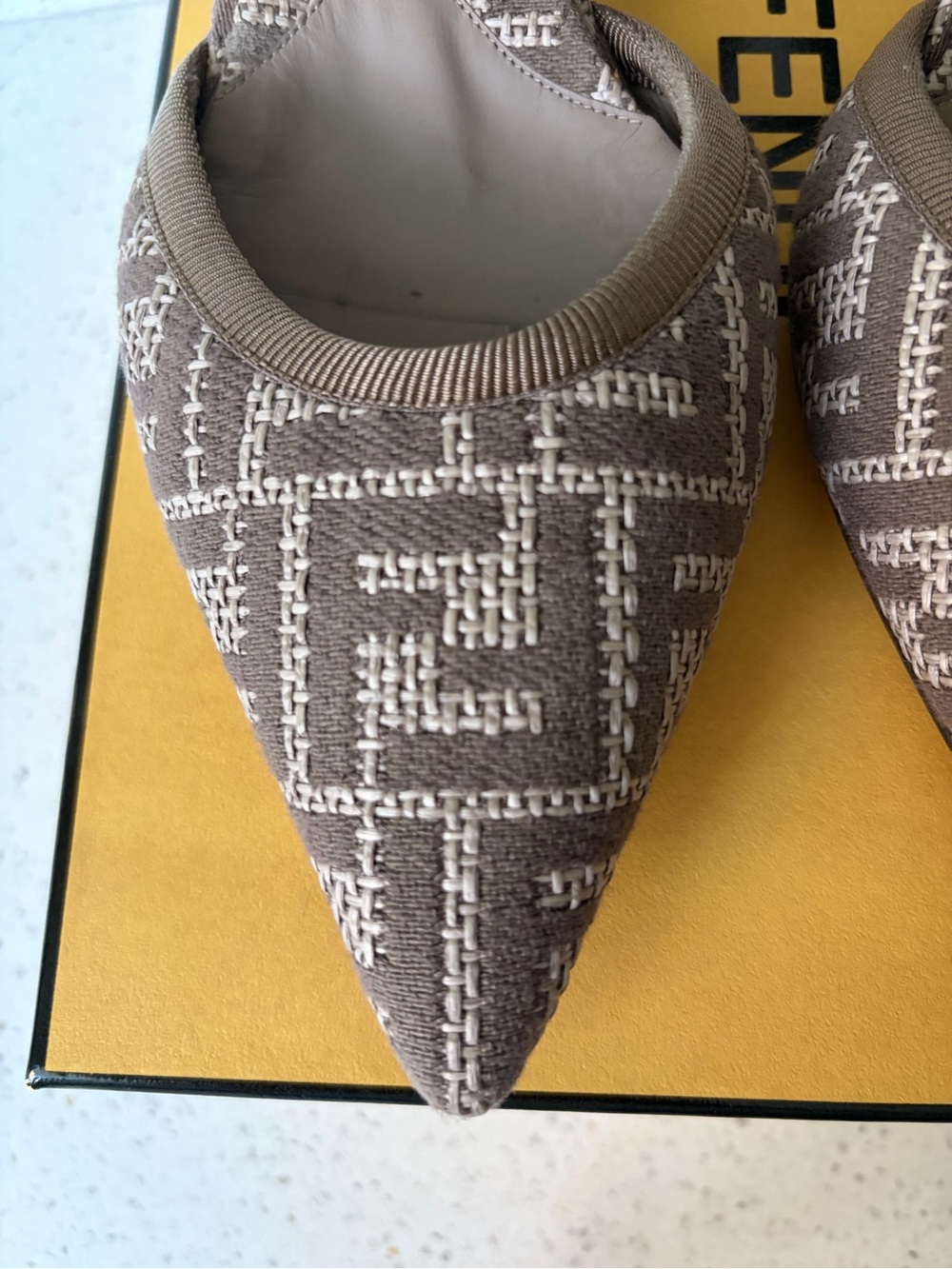 Fendi Colibri Taupe Monogram Pointed Slingback Heels - Picture 14 of 16
